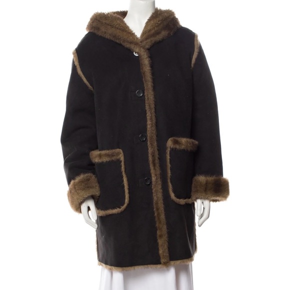 dennis basso Jackets & Blazers - Dennis Basso Reversible Coat Black Brown Faux Suede Faux Fur Hooded Sz Large